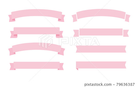 Illustration material set of various shapes of pink ribbon tape 79636387