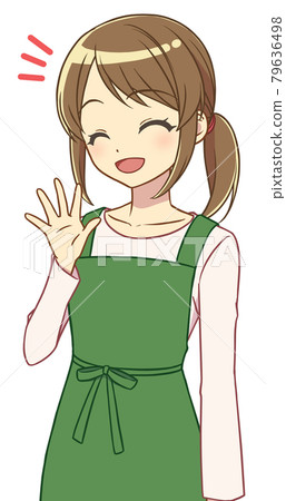 舉她的手的圍裙的婦女 79636498