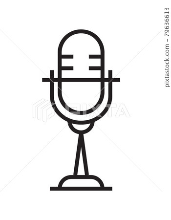 Microphone icon vector in thin line style. Voice over sign. Microphone symbol for audio podcast broadcast. 79636613