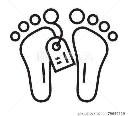 Morgue icon in thin line style. Bare feet with a tag. A dead man is lying Morgue icon in thin line style. Bare feet with a tag. A dead man is lying 79636619