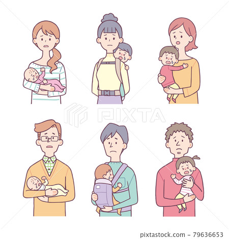 悲傷的男女抱著和抱著嬰兒 79636653