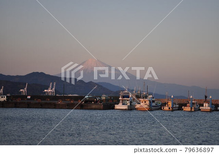 Mt. Fuji from the harbor at dusk Mt. Fuji from the harbor at dusk 79636897