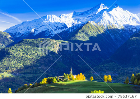 Wonderful nature of northern Italy. Beautiful Valle d'Aosta ,surrounded by Alps mountains Wonderful nature of northern Italy. Beautiful Valle d'Aosta ,surrounded by Alps mountains 79637167