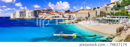 Croatia travel and landmarks - beautiful Dubrovnik town, view of old town and beach 79637174