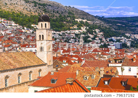 Landmarks and travel in Croatia - beautiful Dubrovnik town, pearl of Adriatic coast Landmarks and travel in Croatia - beautiful Dubrovnik town, pearl of Adriatic coast 79637192