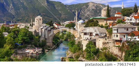 Landmarks of Bosnia and Herzegovina. old town Mostar 79637443