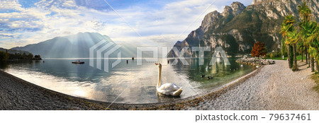 wonderful Lake Garda in autumn colors. Italy, Trentino 79637461