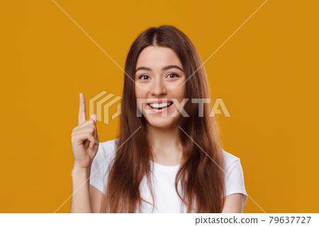 Closeup portrait of cheerful lady having idea Closeup portrait of cheerful lady having idea 79637727
