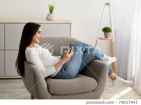 Rest at home, social networks, modern chat, surfing in online, enjoy free time 79637943
