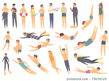 Diving school icons set cartoon vector. Beach active 79638326