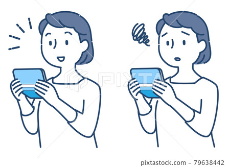 Illustration of a woman looking at a passbook 79638442