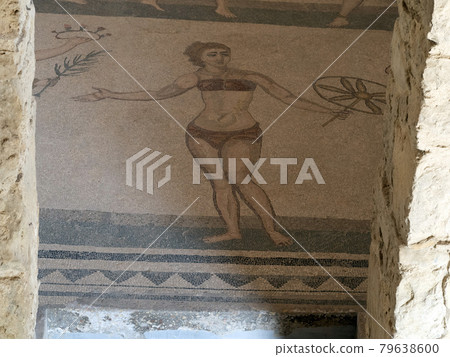 bikini bath girls at Ancient Roman mosaic of Villa del Casale, Sicily bikini bath girls at Ancient Roman mosaic of Villa del Casale, Sicily 79638600