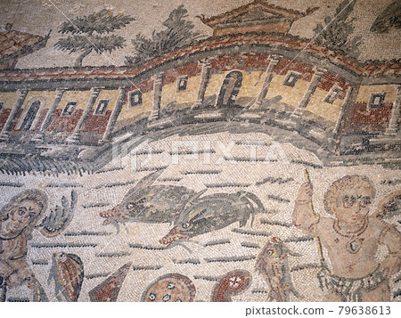 Ancient Roman mosaic of Villa del Casale, Sicily 79638613
