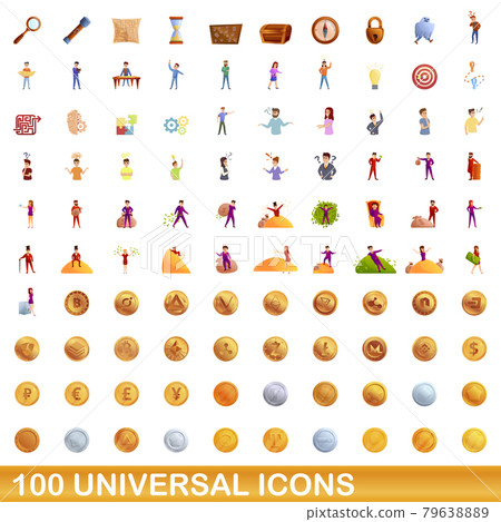 100 universal icons set, cartoon style 79638889