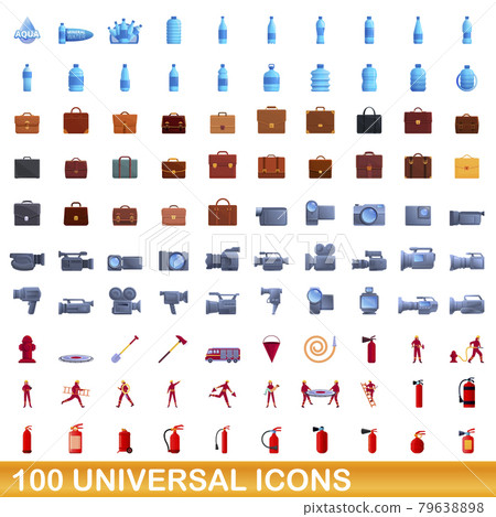 100 universal icons set, cartoon style 79638898