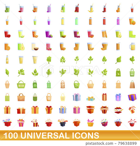 100 universal icons set, cartoon style 100 universal icons set, cartoon style 79638899