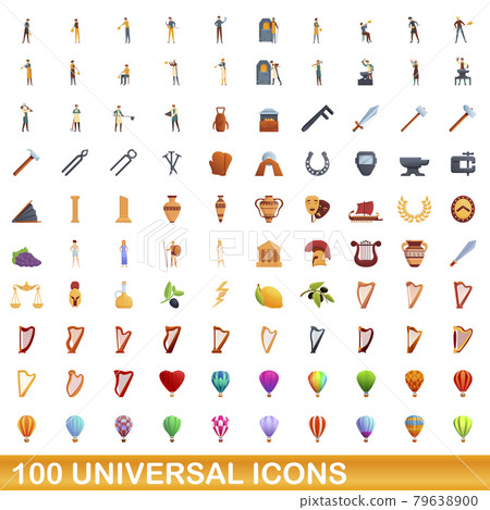100 universal icons set, cartoon style 100 universal icons set, cartoon style 79638900