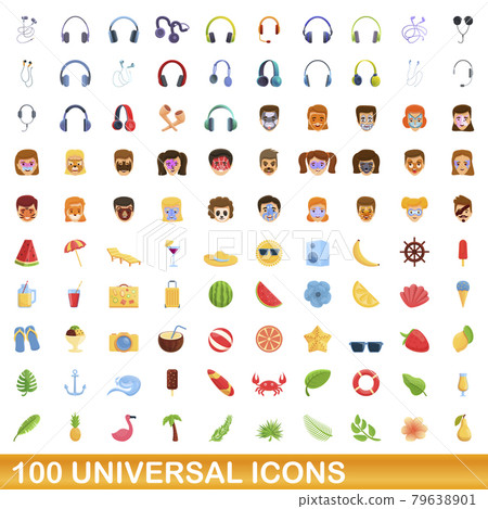 100 universal icons set, cartoon style 100 universal icons set, cartoon style 79638901