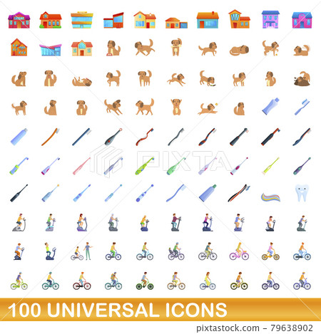100 universal icons set, cartoon style 100 universal icons set, cartoon style 79638902