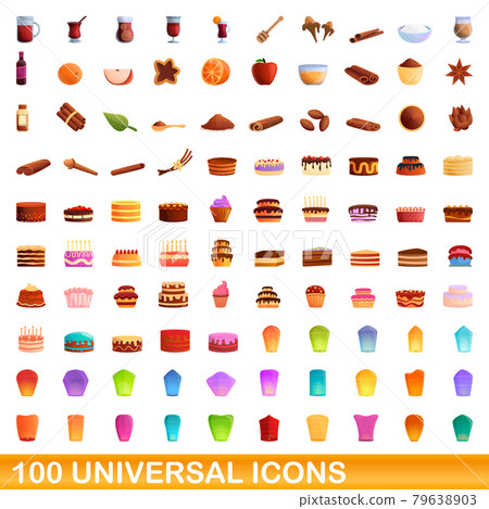 100 universal icons set, cartoon style 100 universal icons set, cartoon style 79638903