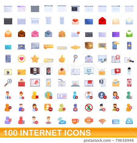 100 internet icons set, cartoon style 100 internet icons set, cartoon style 79638948