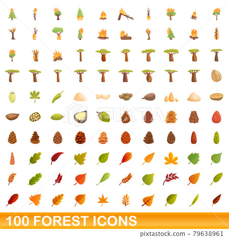 100 forest icons set, cartoon style 100 forest icons set, cartoon style 79638961
