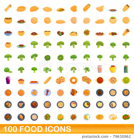 100 food icons set, cartoon style 100 food icons set, cartoon style 79638962