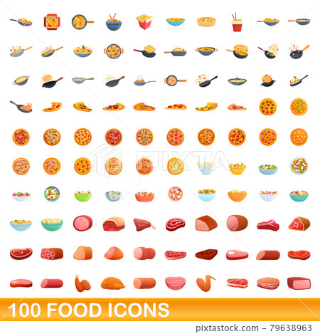 100 food icons set, cartoon style 100 food icons set, cartoon style 79638963