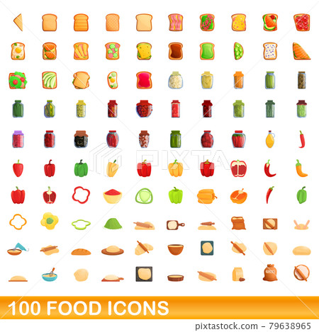 100 food icons set, cartoon style 100 food icons set, cartoon style 79638965
