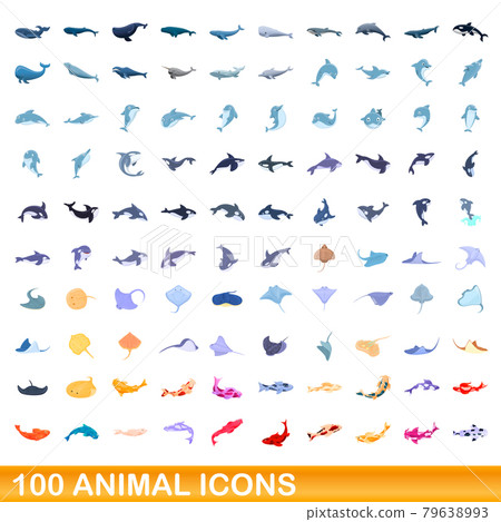 100 animal icons set, cartoon style 79638993