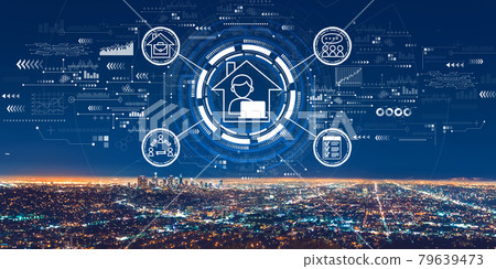 Remote Work theme with downtown Los Angeles Remote Work theme with downtown Los Angeles 79639473