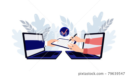 People signing paper and digital contract 79639547