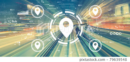 Map pin concept with high speed motion blur 79639548