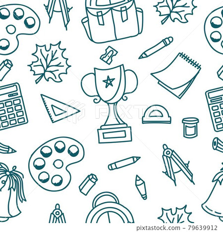 A pattern on the theme of school with school supplies. Vector illustration 79639912