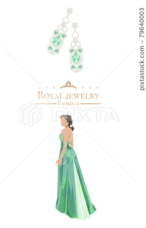Watercolor handwritten illustration of princess and earrings 79640003