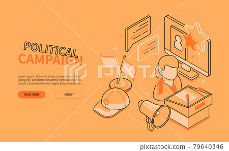 Political campaign - line design style isometric web banner Political campaign - line design style isometric web banner 79640346