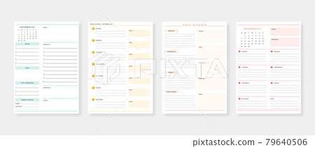 November 2021 - Planner. Modern planner template set. Set of planner and to do list. Monthly, weekly, daily planner template. Vector illustration. 79640506