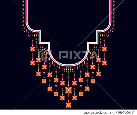 Geometric ethnic oriental pattern. Necklace embroidery design for textile, fashion woman, background, wallpaper, clothing and wrapping. Vector illustration.  79640507