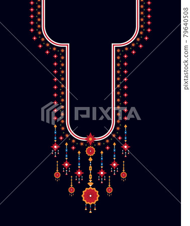 Geometric ethnic oriental pattern. Necklace embroidery design for textile, fashion woman, background, wallpaper, clothing and wrapping. Vector illustration.  79640508