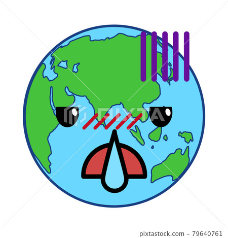 Anthropomorphic Earth character with a runny nose and annoyed Anthropomorphic Earth character with a runny nose and annoyed 79640761