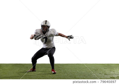 American football player isolated on white studio background. American football player isolated on white studio background. 79640897