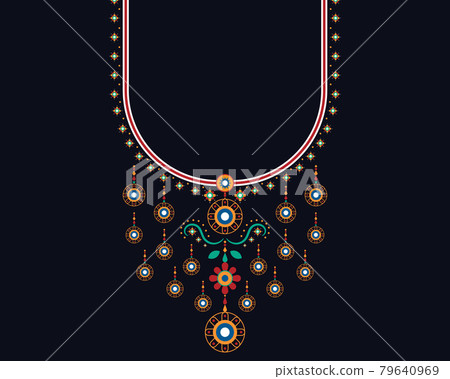 Geometric ethnic oriental pattern. Necklace embroidery design for textile, fashion woman, background, wallpaper, clothing and wrapping. Vector illustration. Geometric ethnic oriental pattern. Necklace embroidery design for textile, fashion woman, background, wallpaper, clothing and wrapping. Vector illustration. 79640969