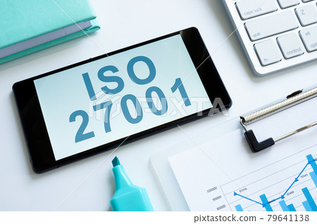 Information about ISO 27001 on the screen of smartphone. Information about ISO 27001 on the screen of smartphone. 79641138