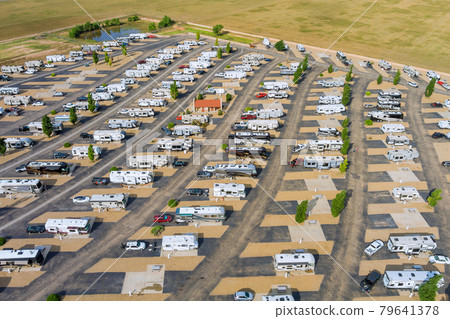 Aerial view of RV camping park Resort with travel clubhouse Aerial view of RV camping park Resort with travel clubhouse 79641378