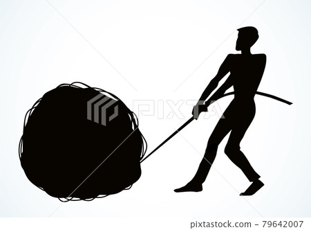 Man unravels the tangle. Vector drawing 79642007