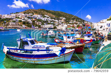 Traditional Greece - charming fishing village with colorful boats,Leros island in Dodecanese Traditional Greece - charming fishing village with colorful boats,Leros island in Dodecanese 79642059