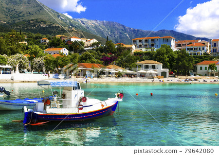Greece travel. Beautiful places of Kefalonia (Cephalonia) island - Assos fishing village. 79642080