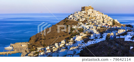 wonderful Greece. white houses of the Astypalea (Astipalaia) island. View of Chora village and the sea over sunset 79642114