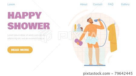 Website template with man taking a shower, flat design. vector illustration. Website template with man taking a shower, flat design. vector illustration. 79642445