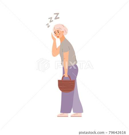 Elderly has dyspnea and breath difficulties, flat vector illustration isolated. 79642616